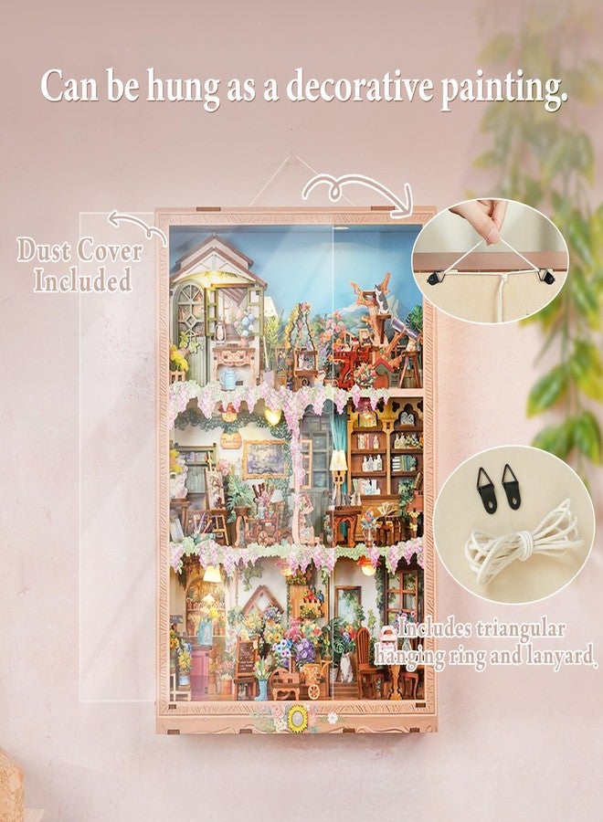 Tonecheer DIY Miniature House Kit, Book Nook Dollhouse Story Frame Kit Wooden 3D Puzzle, Wall Mountable Decor Diorama Model with Dust Cover and LED for Ideal Gift - Blossom Time - Image 4